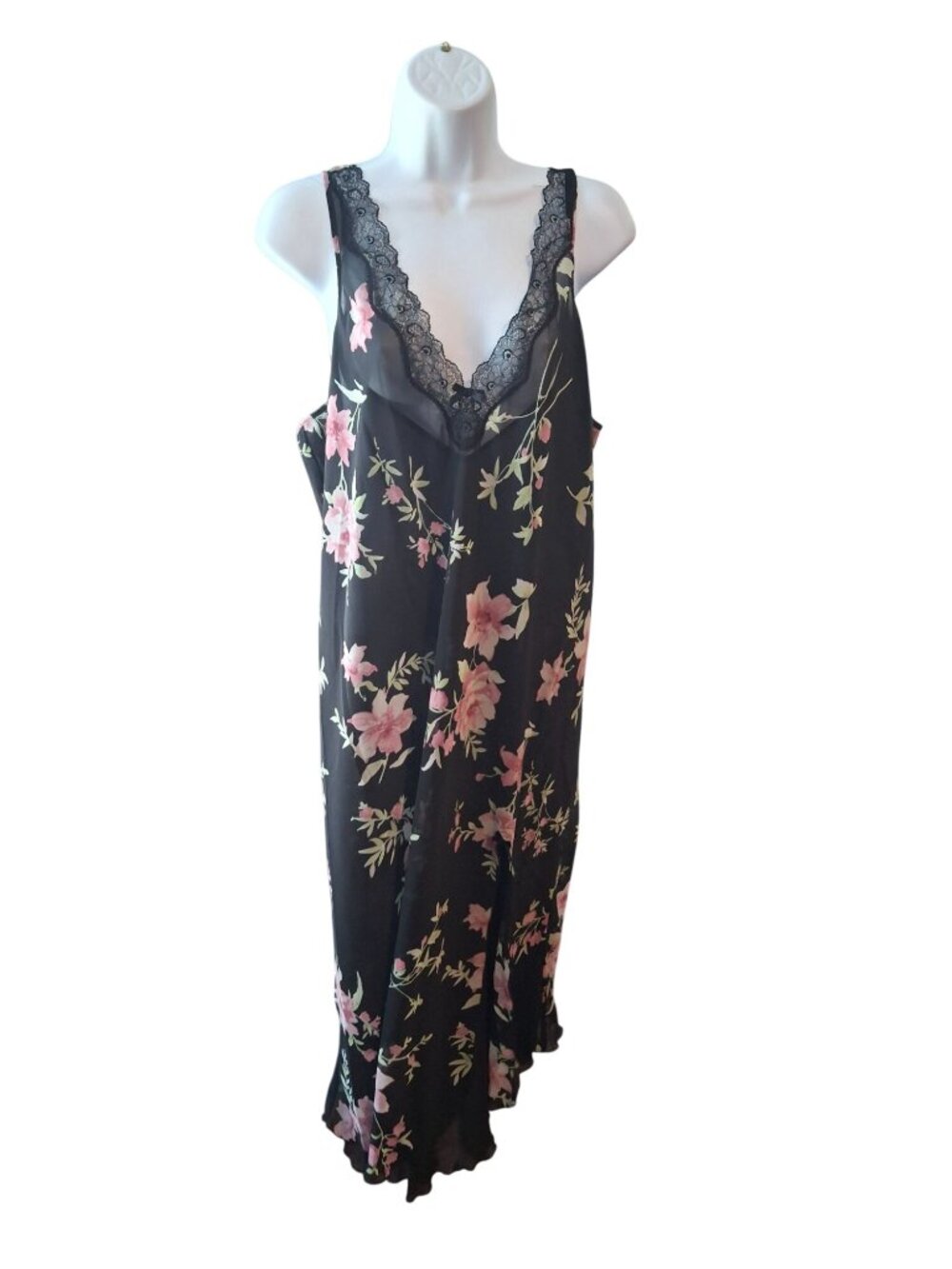 Delicates Floral Slip Dress Large Black Lace Coquette Y2K Cottagecore Nightgown